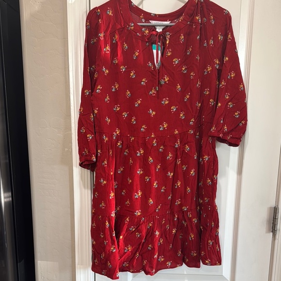 NWT Market & Spruce Red Sundress with Bishop Sleeves / C42 - Picture 1 of 4